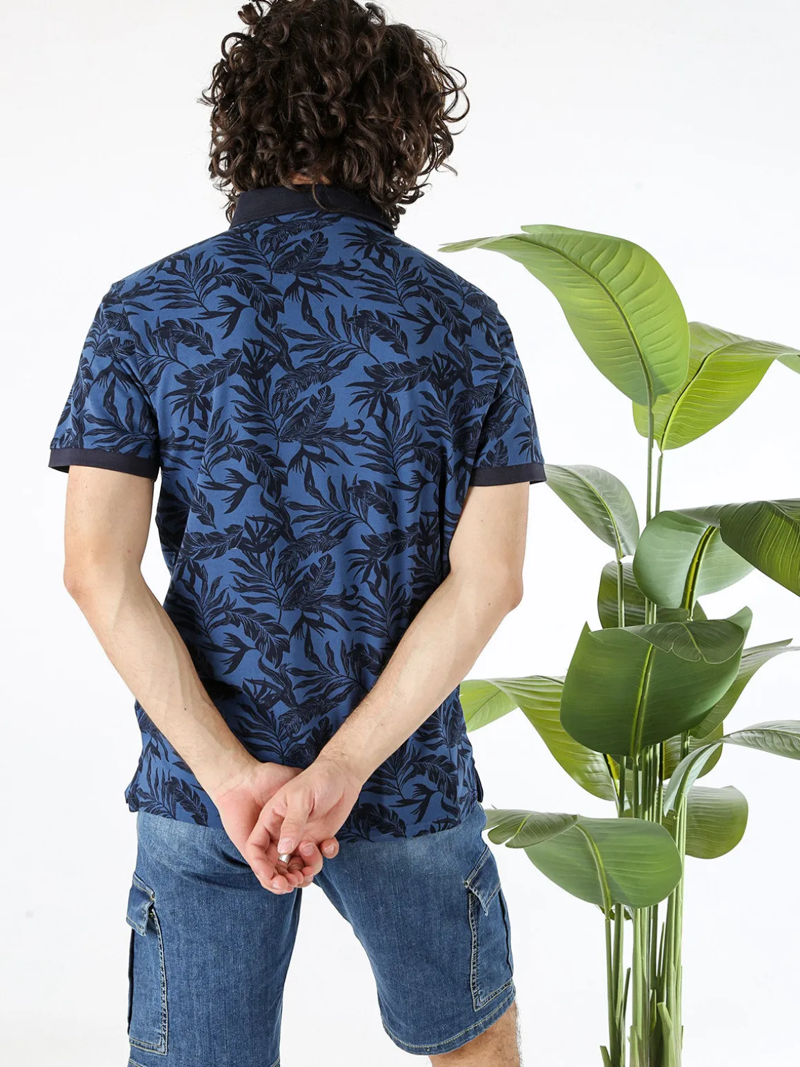 Rifle Polo da uomo in cotone a maniche corte con stampa floreale - blu