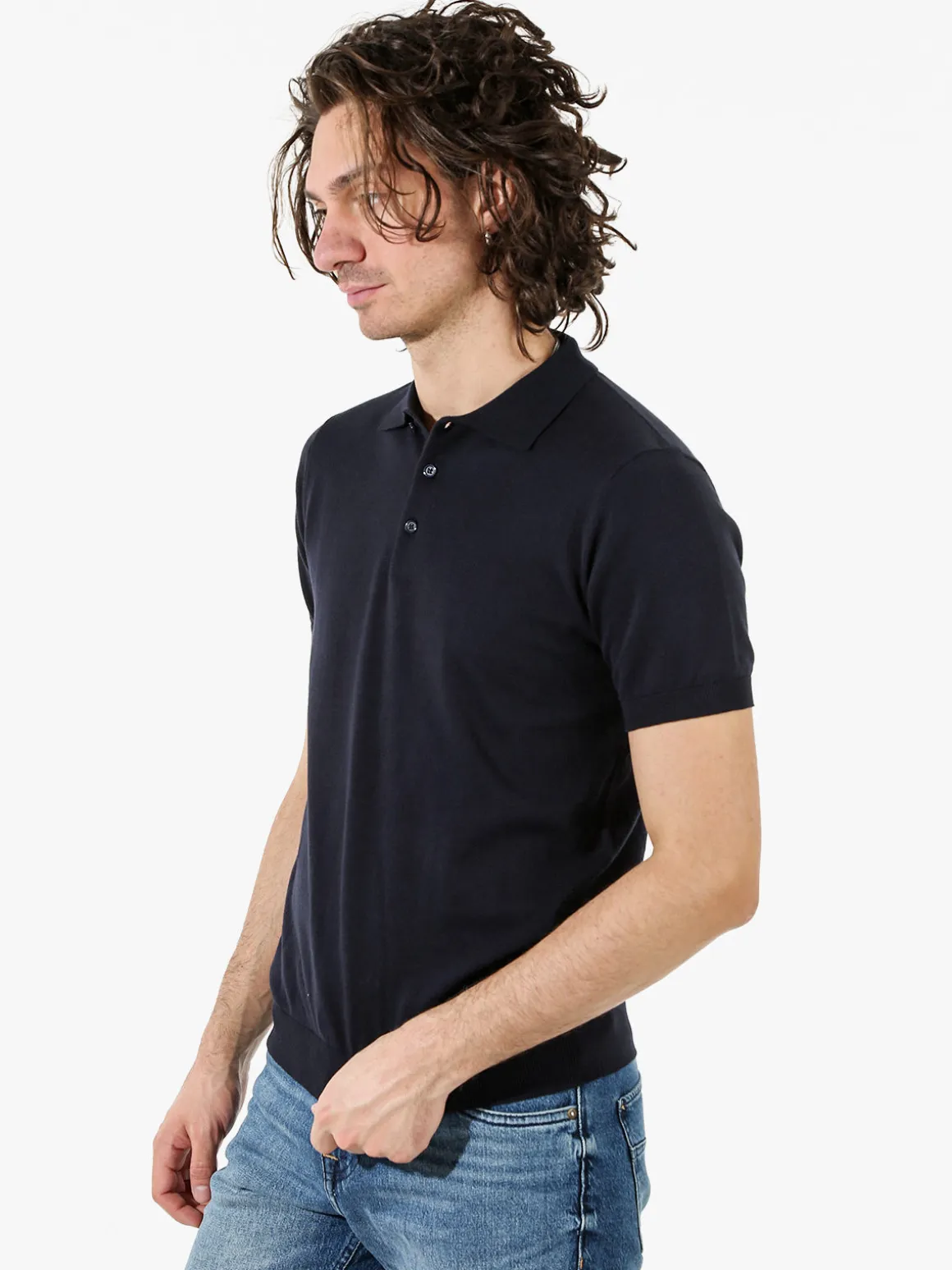 Rifle Polo da uomo in cotone a maniche corte - blu scuro