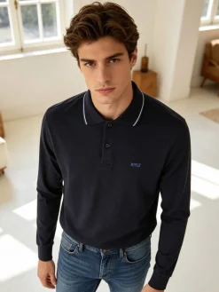 Rifle Polo uomo a maniche lunghe in cotone - blu scuro