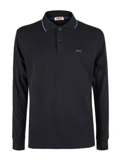 Rifle Polo uomo a maniche lunghe in cotone - blu scuro