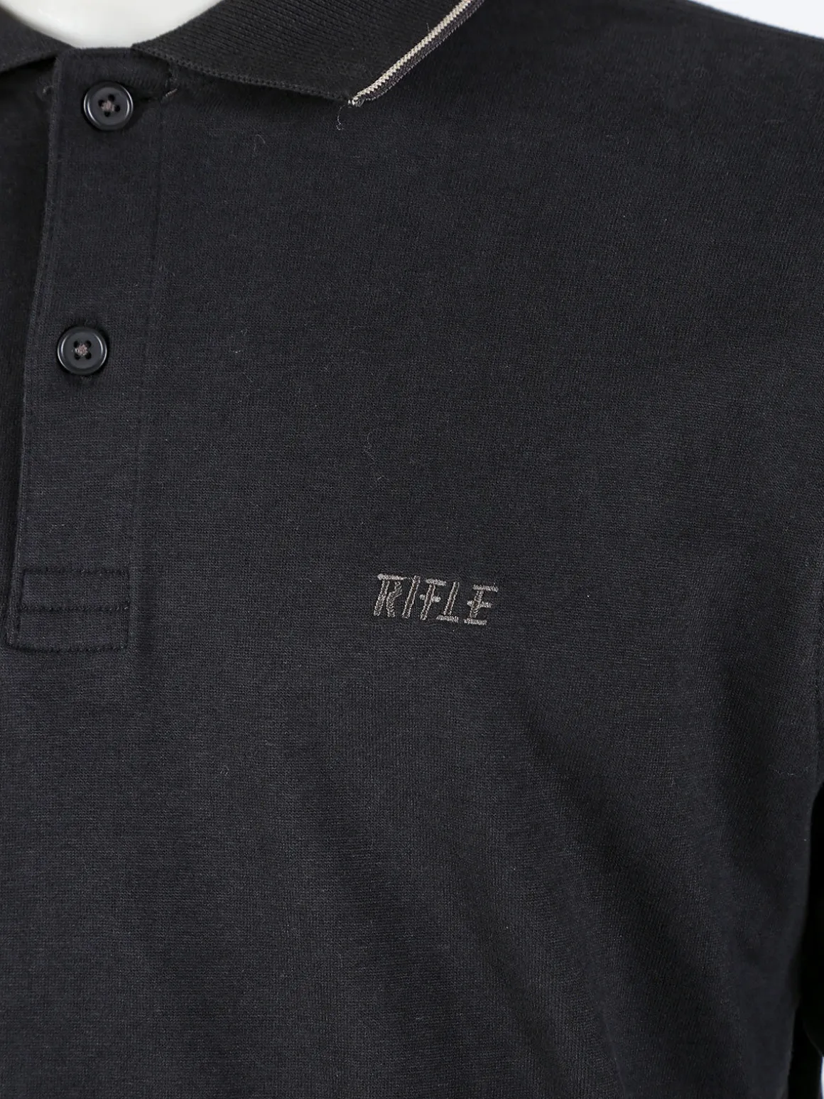 Rifle Polo uomo a maniche lunghe in cotone - nero