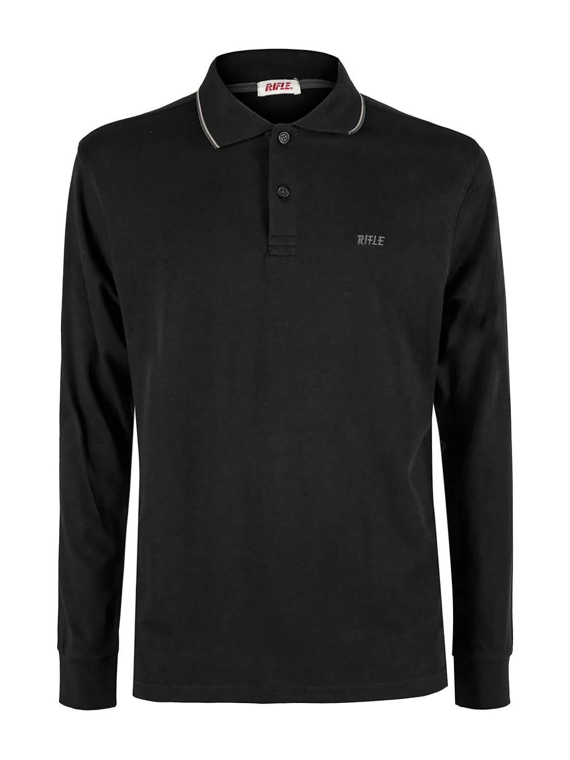 Rifle Polo uomo a maniche lunghe in cotone - nero