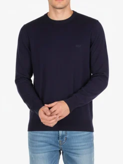 Rifle Pullover girocollo da uomo in maglia misto lana - blu scuro