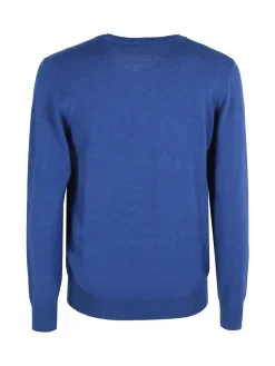 Rifle Pullover uomo scollo V in maglia misto lana - blu
