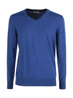 Rifle Pullover uomo scollo V in maglia misto lana - blu