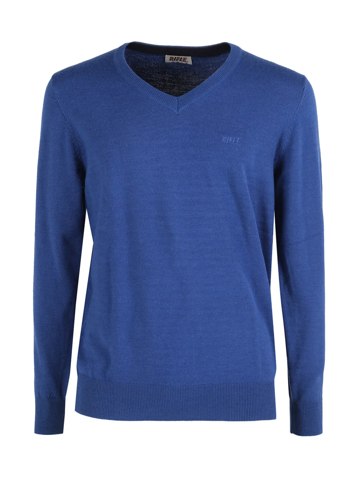 Rifle Pullover uomo scollo V in maglia misto lana - blu