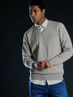 Rifle Pullover uomo scollo V in maglia misto lana - sabbia