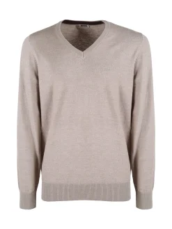 Rifle Pullover uomo scollo V in maglia misto lana - sabbia