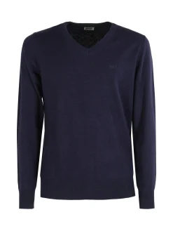 Rifle Pullover uomo scollo V in maglia misto lana - blu scuro