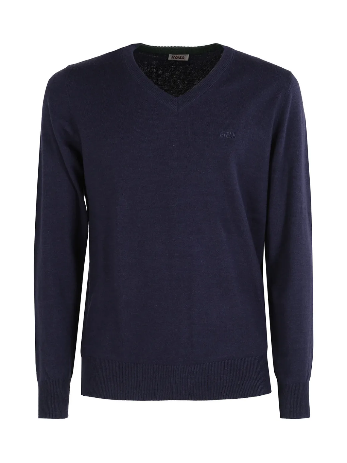 Rifle Pullover uomo scollo V in maglia misto lana - blu scuro