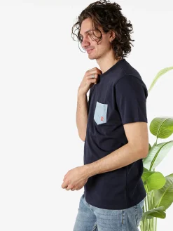 Rifle T-shirt da uomo in cotone con taschino in jeans - blu scuro