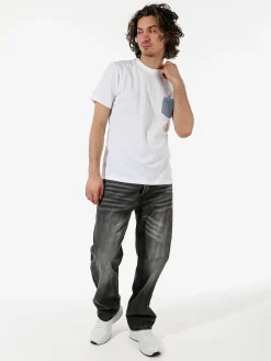 Rifle T-shirt da uomo in cotone con taschino in jeans - bianco