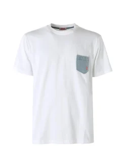 Rifle T-shirt da uomo in cotone con taschino in jeans - bianco