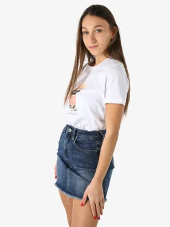 Rifle T-shirt girocollo da donna in cotone con stampa - bianco