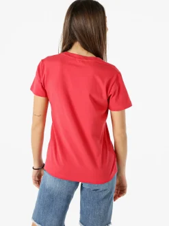Rifle T-shirt girocollo da donna in cotone con strass - arancione