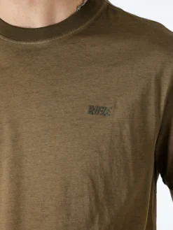 Rifle T-shirt girocollo da uomo in cotone con logo - moro