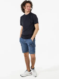 Rifle T-shirt girocollo da uomo in tessuto tecnico - blu scuro