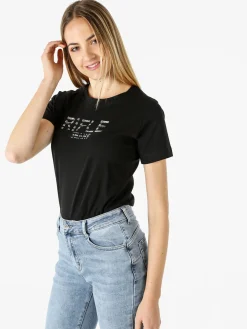 Rifle T-shirt in cotone da donna con applicazioni micro borchie - nero
