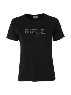 Rifle T-shirt in cotone da donna con applicazioni micro borchie - nero
