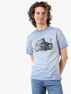 Rifle T-shirt in cotone da uomo con stampa - cielo