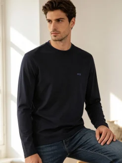 Rifle T-shirt uomo a maniche lunghe in cotone - blu scuro