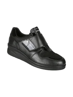 Riposella Scarpe in pelle da donna con strappo e zeppa - nero