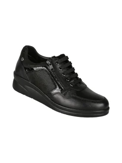 Riposella Sneakers donna in pelle con zeppa - nero