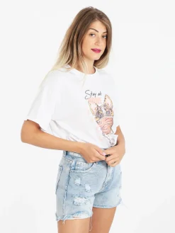 Rose Blu' T-shirt donna oversize con perle