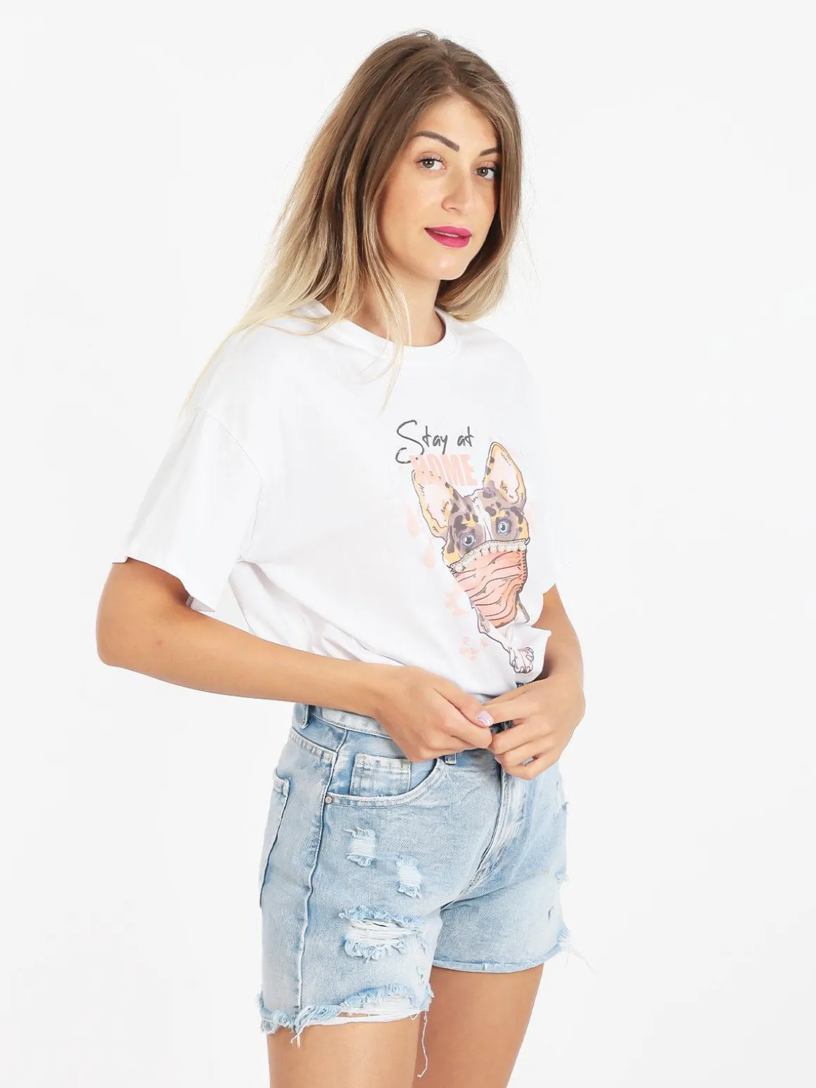 Rose Blu' T-shirt donna oversize con perle