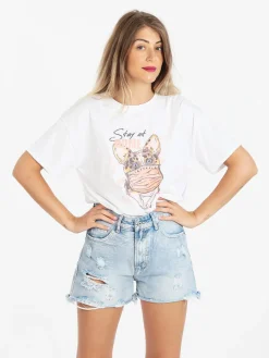 Rose Blu' T-shirt donna oversize con perle