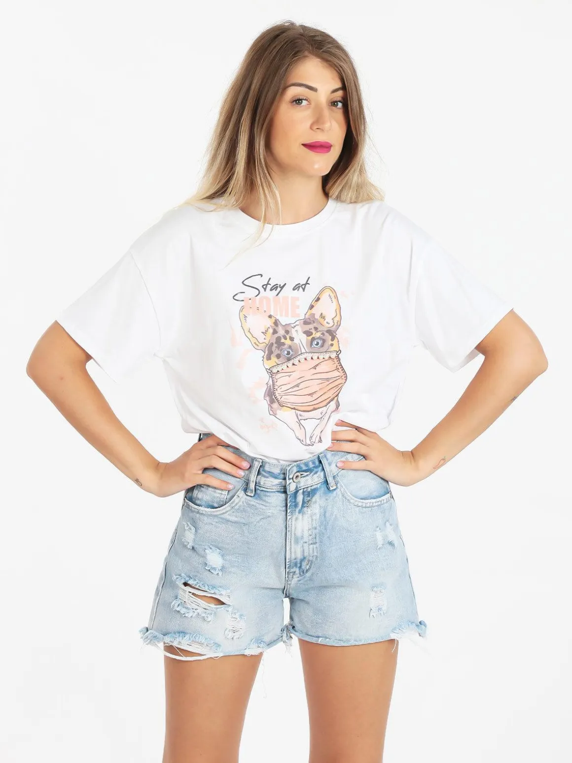 Rose Blu' T-shirt donna oversize con perle