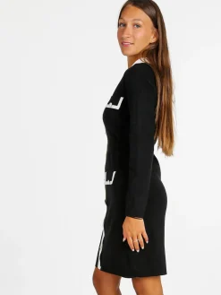 Rossamiss Abito donna in maglia a maniche lunghe con bottoni gioiello - nero