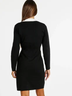 Rossamiss Abito donna in maglia a maniche lunghe con bottoni gioiello - nero
