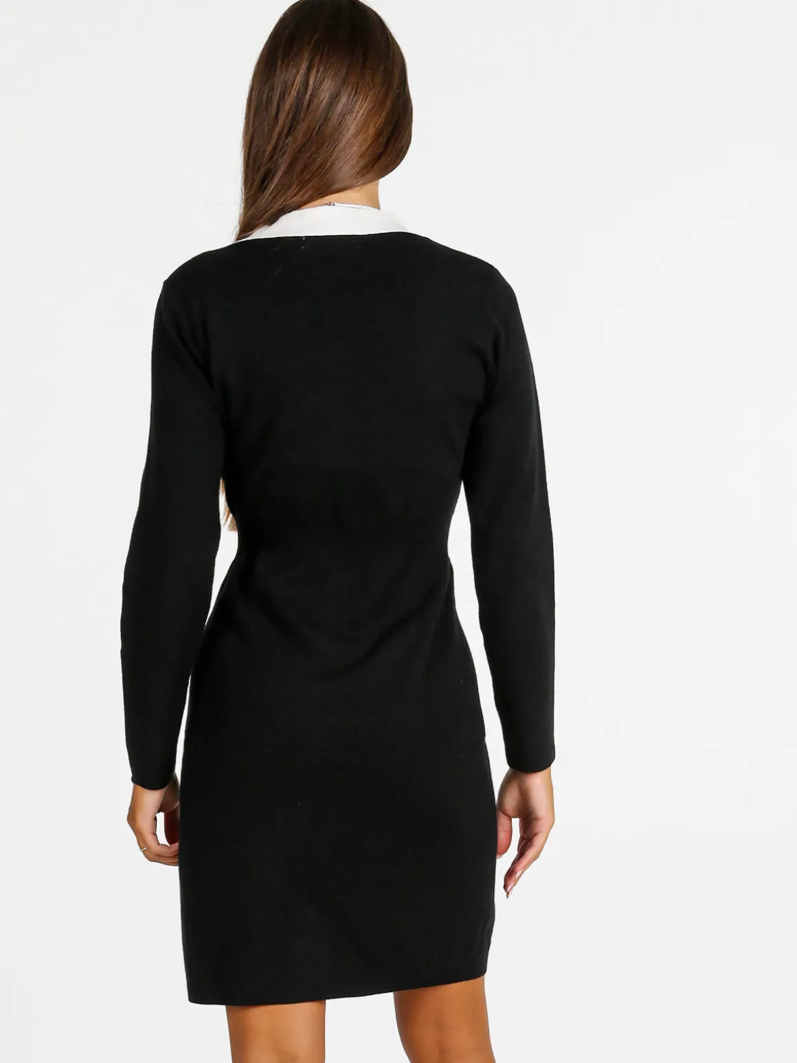 Rossamiss Abito donna in maglia a maniche lunghe con bottoni gioiello - nero