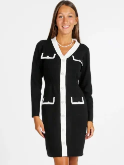 Rossamiss Abito donna in maglia a maniche lunghe con bottoni gioiello - nero