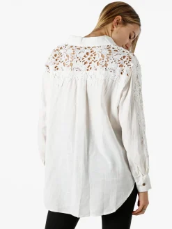 Rossamiss Camicia donna a maniche lunghe con dettagli in pizzo macramè - bianco