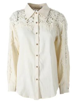 Rossamiss Camicia donna a maniche lunghe con dettagli in pizzo macramè - beige