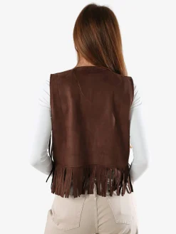 Rossamiss Gilet scamosciato da donna con frange e borchie - caffè