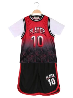 Run Boy Completo corto da ragazzo sportivo con t-shirt e bermuda - rosso