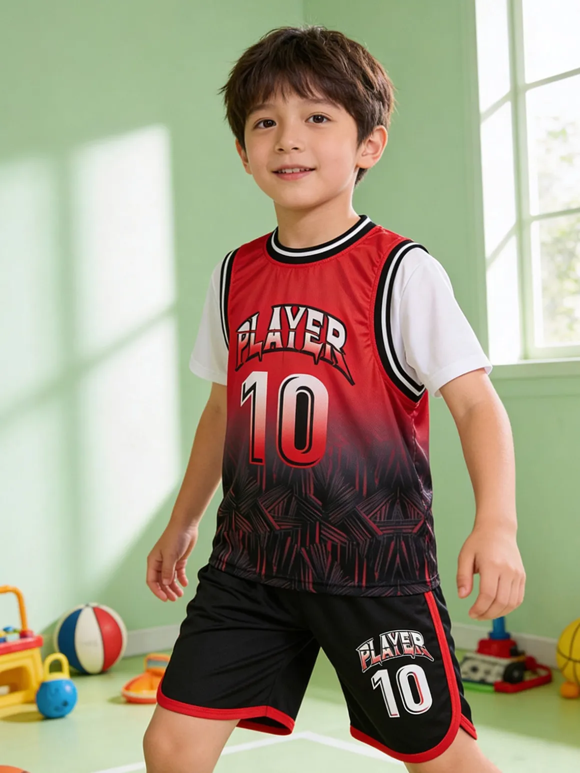 Run Boy Completo corto da ragazzo sportivo con t-shirt e bermuda - rosso