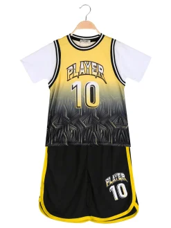 Run Boy Completo corto da ragazzo sportivo con t-shirt e bermuda - giallo