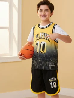 Run Boy Completo corto da ragazzo sportivo con t-shirt e bermuda - giallo