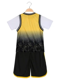 Run Boy Completo corto da ragazzo sportivo con t-shirt e bermuda - giallo