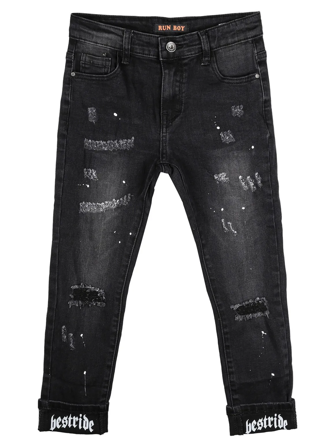 Run Boy Jeans da bambino con strappi - nero
