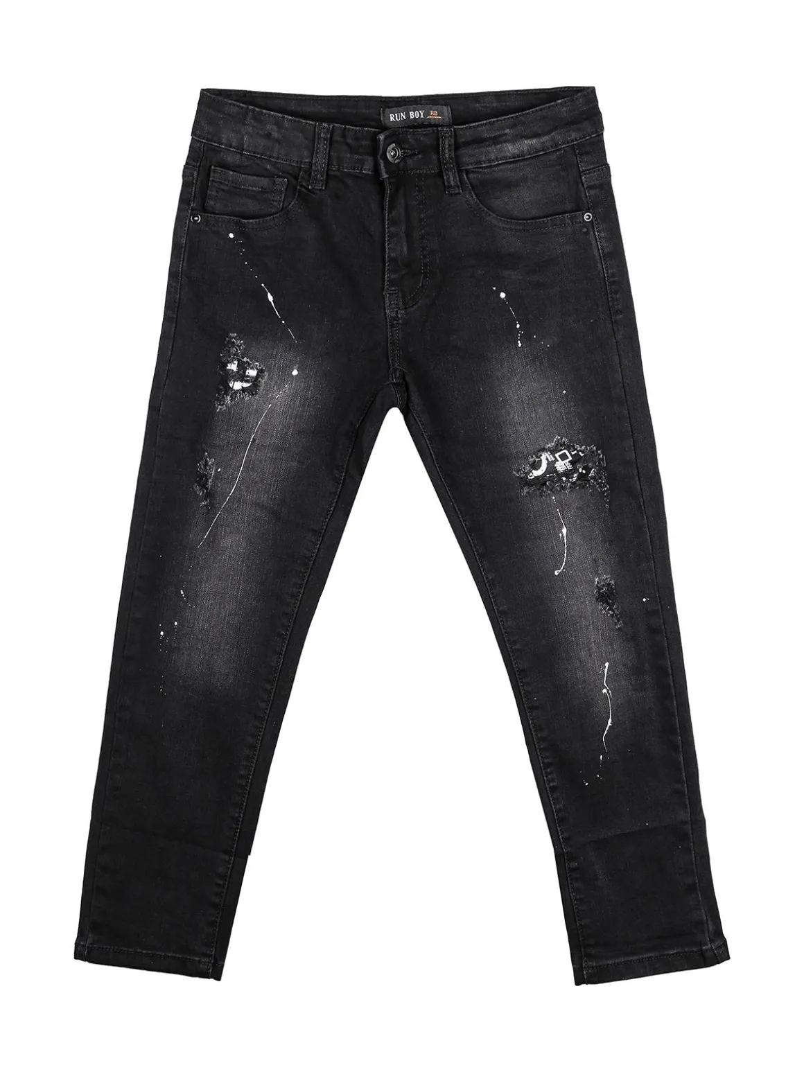 Run Boy Jeans da ragazzo con strappi - nero