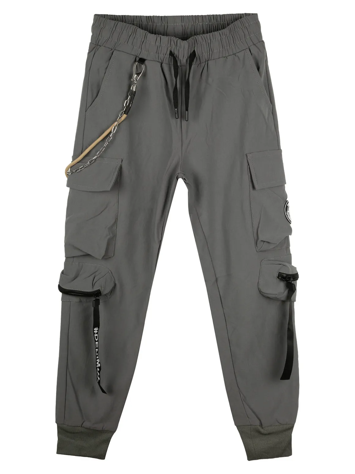 Run Boy Pantaloni cargo da bambino con coulisse e catena decorativa - fango