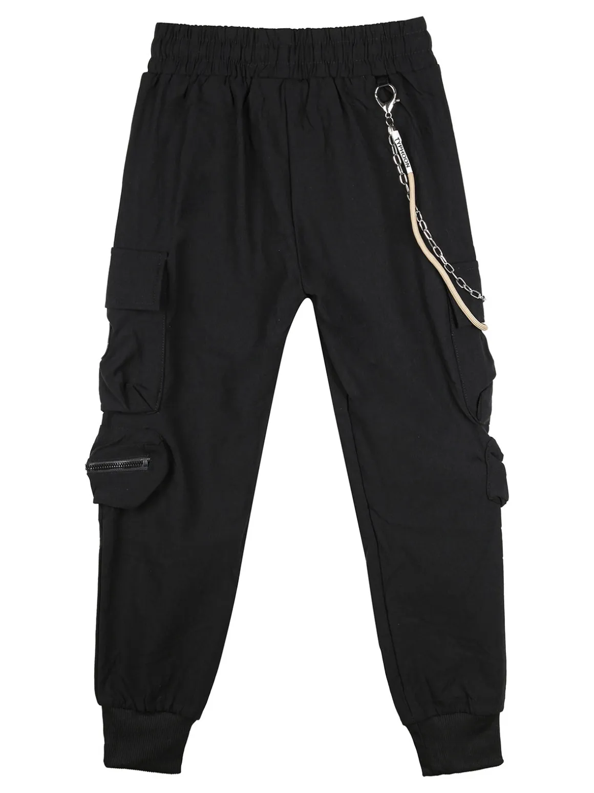 Run Boy Pantaloni cargo da bambino con coulisse e catena decorativa - nero
