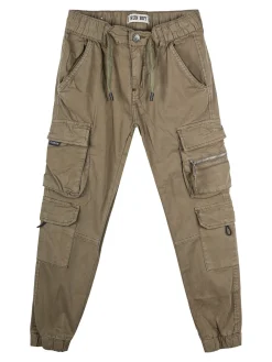 Run Boy Pantaloni cargo da ragazzo in cotone con coulisse - militare