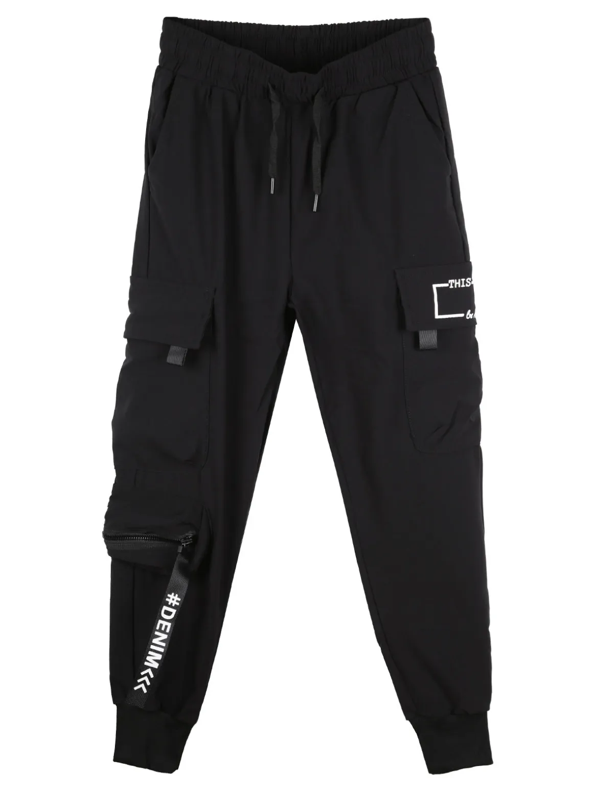 Run Boy Pantaloni cargo da ragazzo con polsini e coulisse - nero