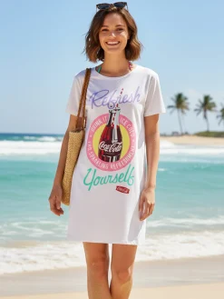 Sabor Cherry-Coke maxi t-shirt donna in cotone a maniche corte con stampa disegno - lilla